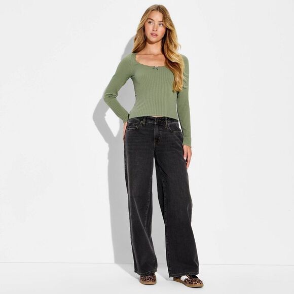 Wild Fable Pants - Wild Fable - Women's Low-Rise Baggy Jeans - Wild Fable Black Wa Black